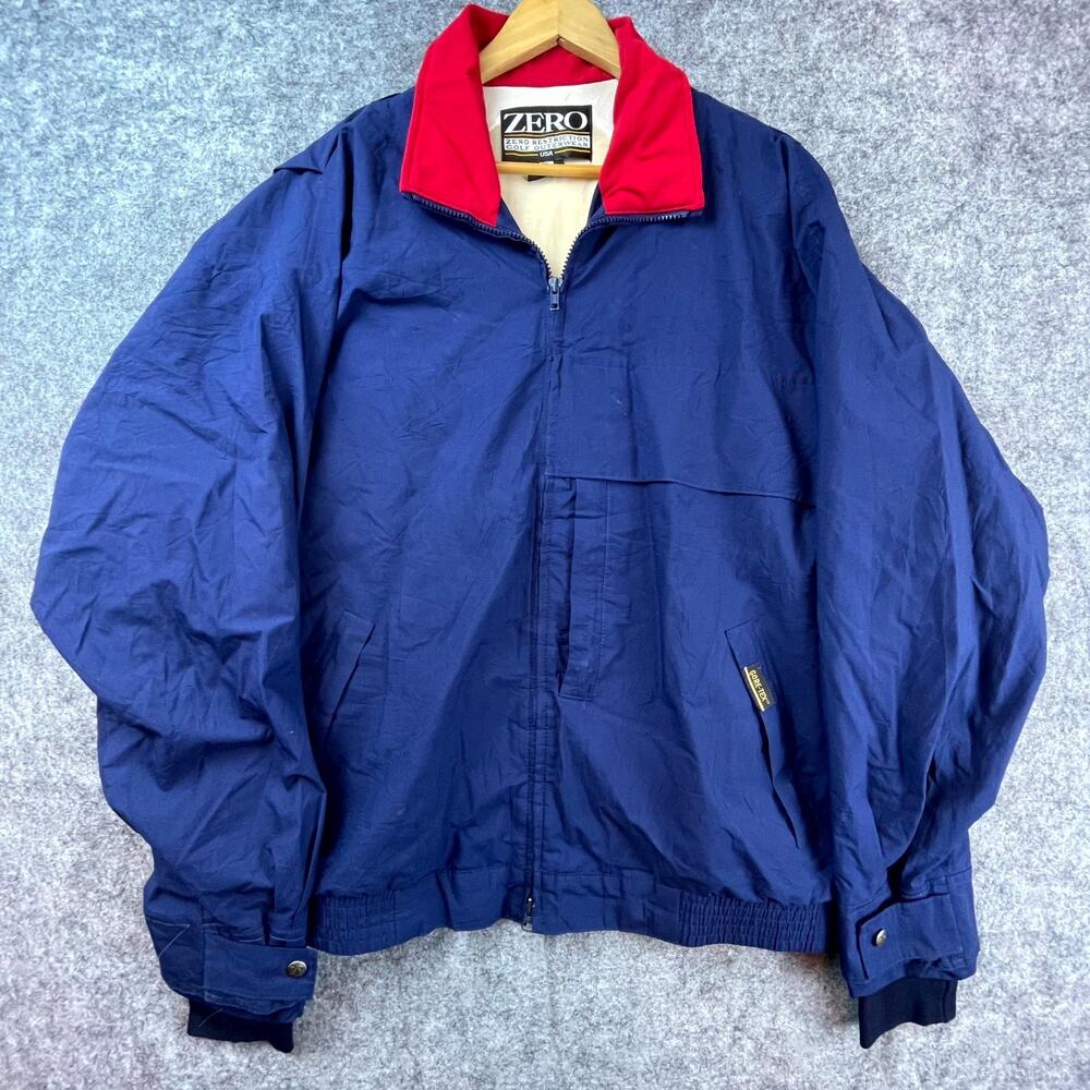 Vintage Zero Restriction Gore Tex Golf Windbreaker Jacket Mens XL Blue Full Zip